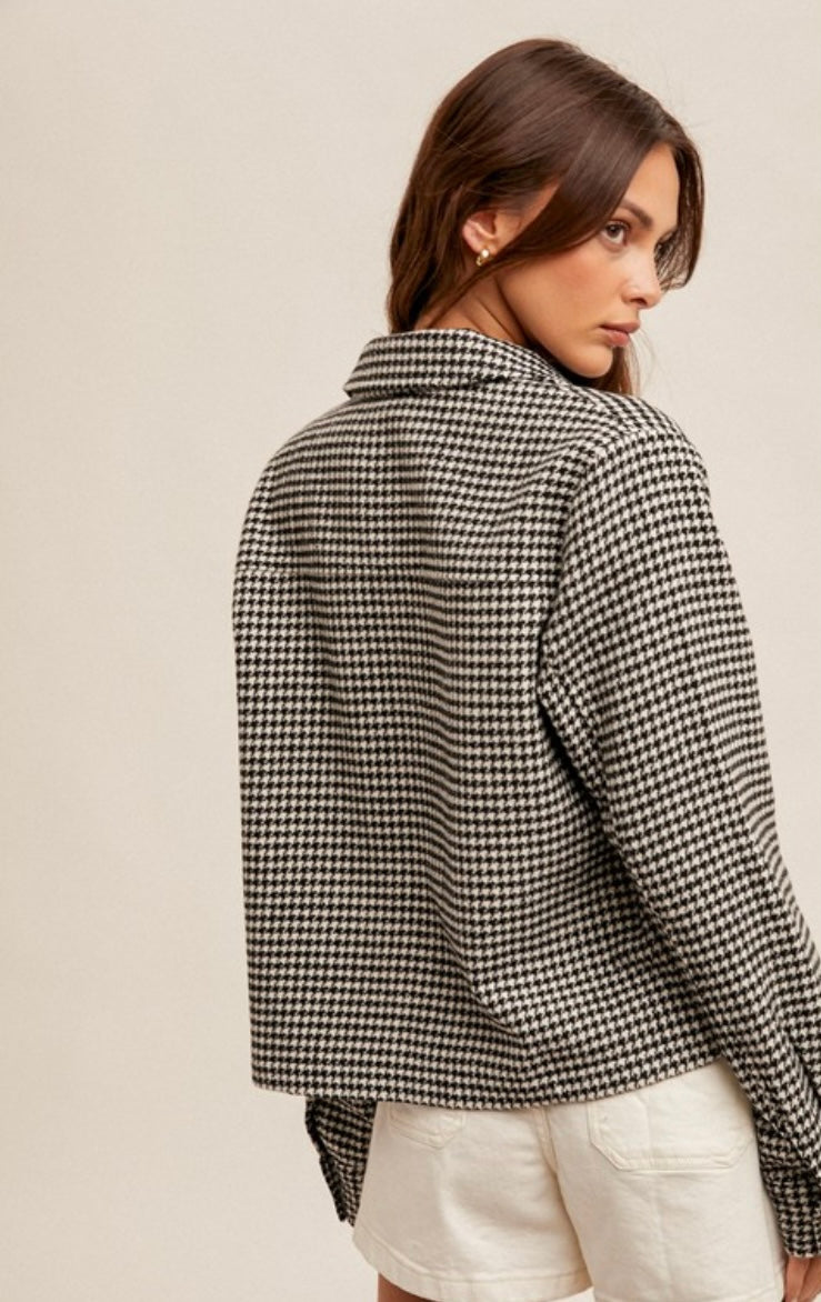 Bekah Houndstooth Snap Button Crop Jacket