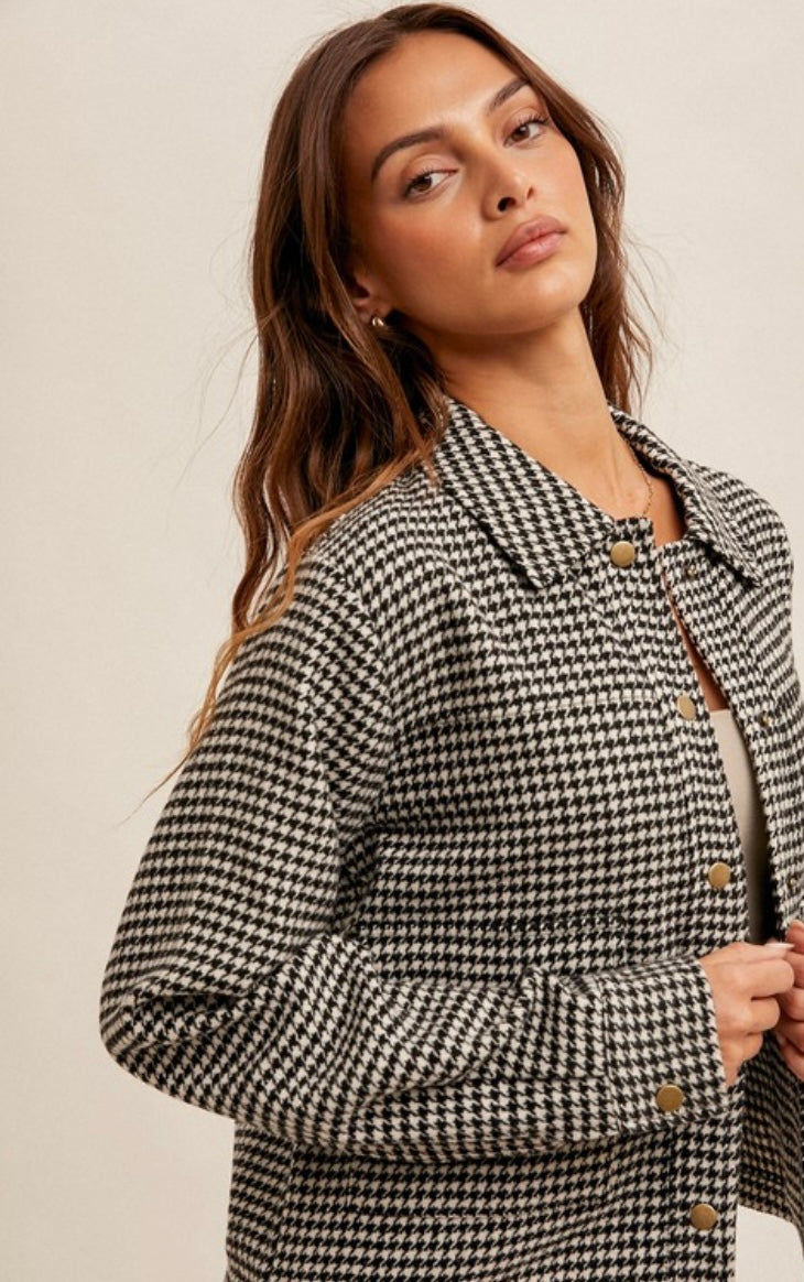 Bekah Houndstooth Snap Button Crop Jacket