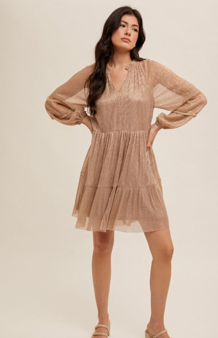 Angelica Ruffle Neck Metallic Dress