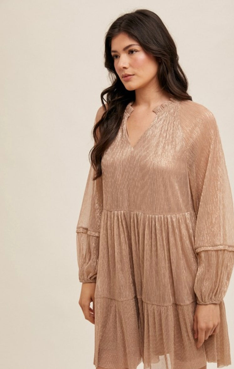 Angelica Ruffle Neck Metallic Dress