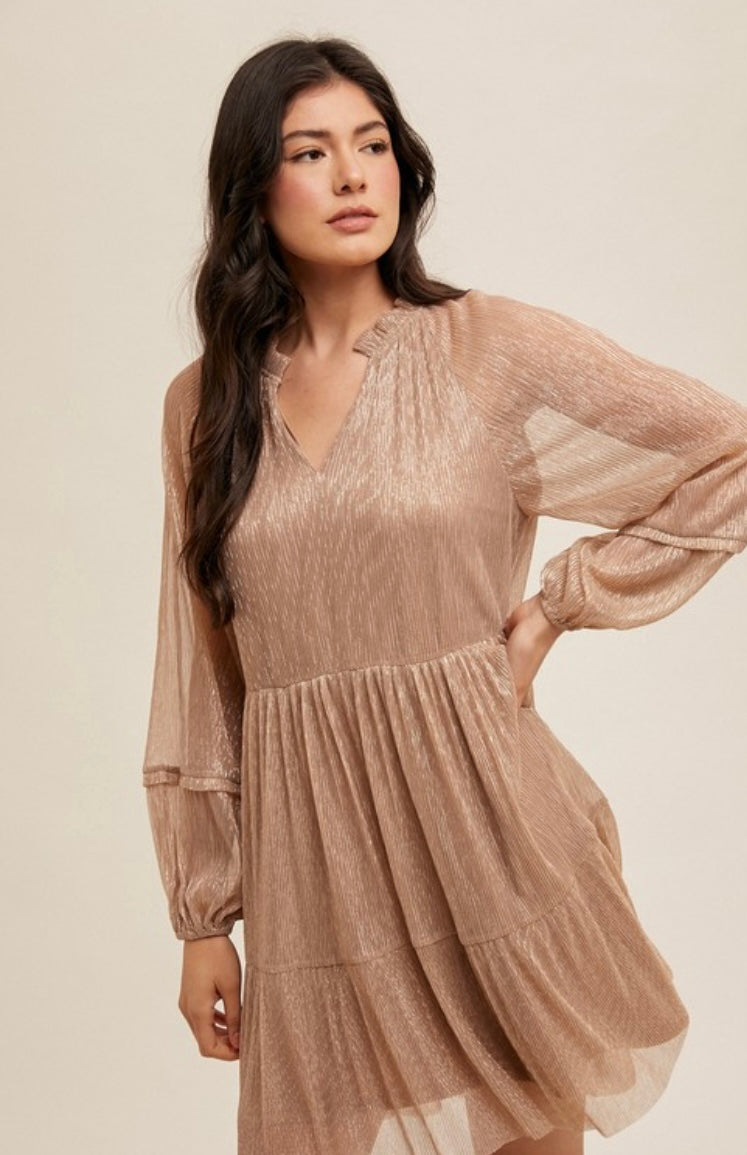 Angelica Ruffle Neck Metallic Dress