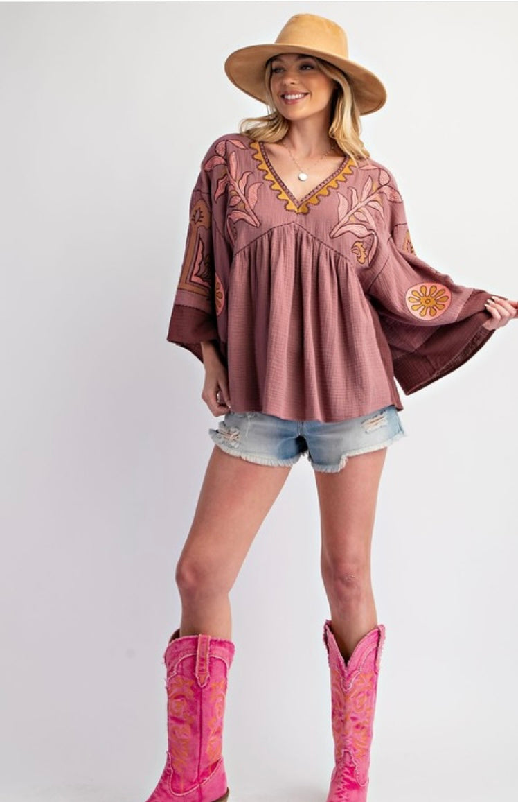 Zena Embroidered Babydoll Top