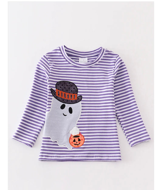 Toddler Girl Stripe Ghost Pumpkin Appliqué Top