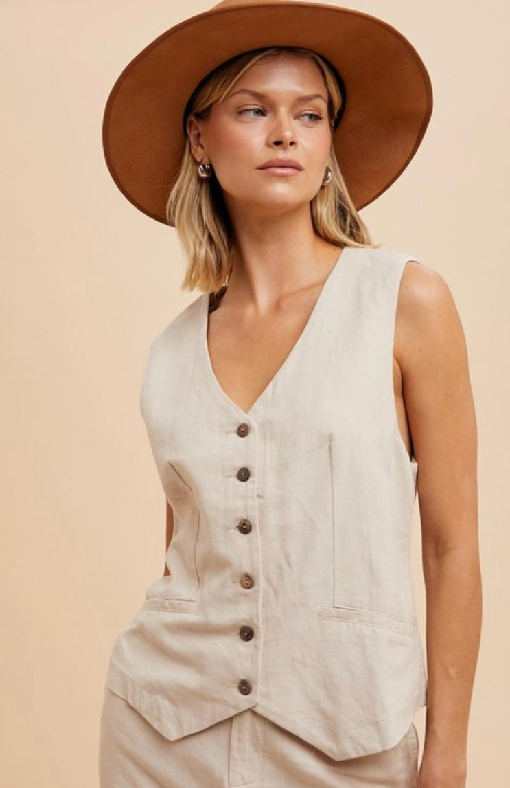 Cara Cotton Linen Blend Vest