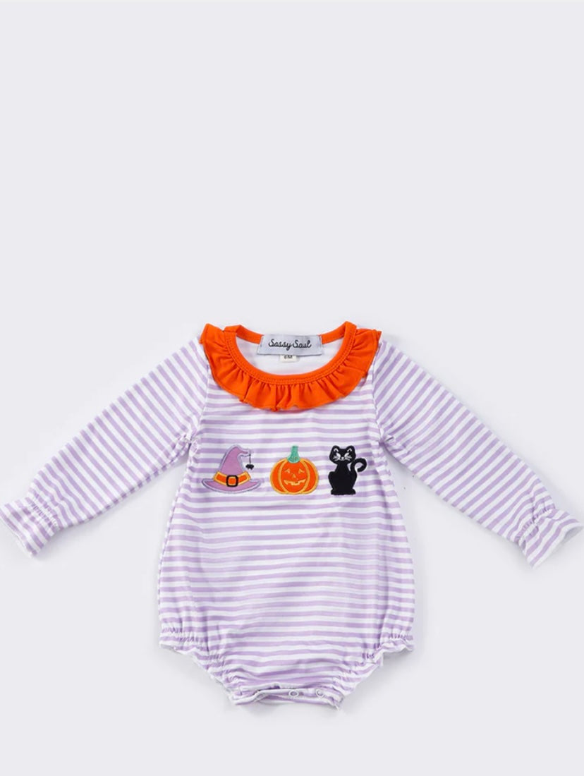 Baby Halloween Appliqué Stripe Bubble