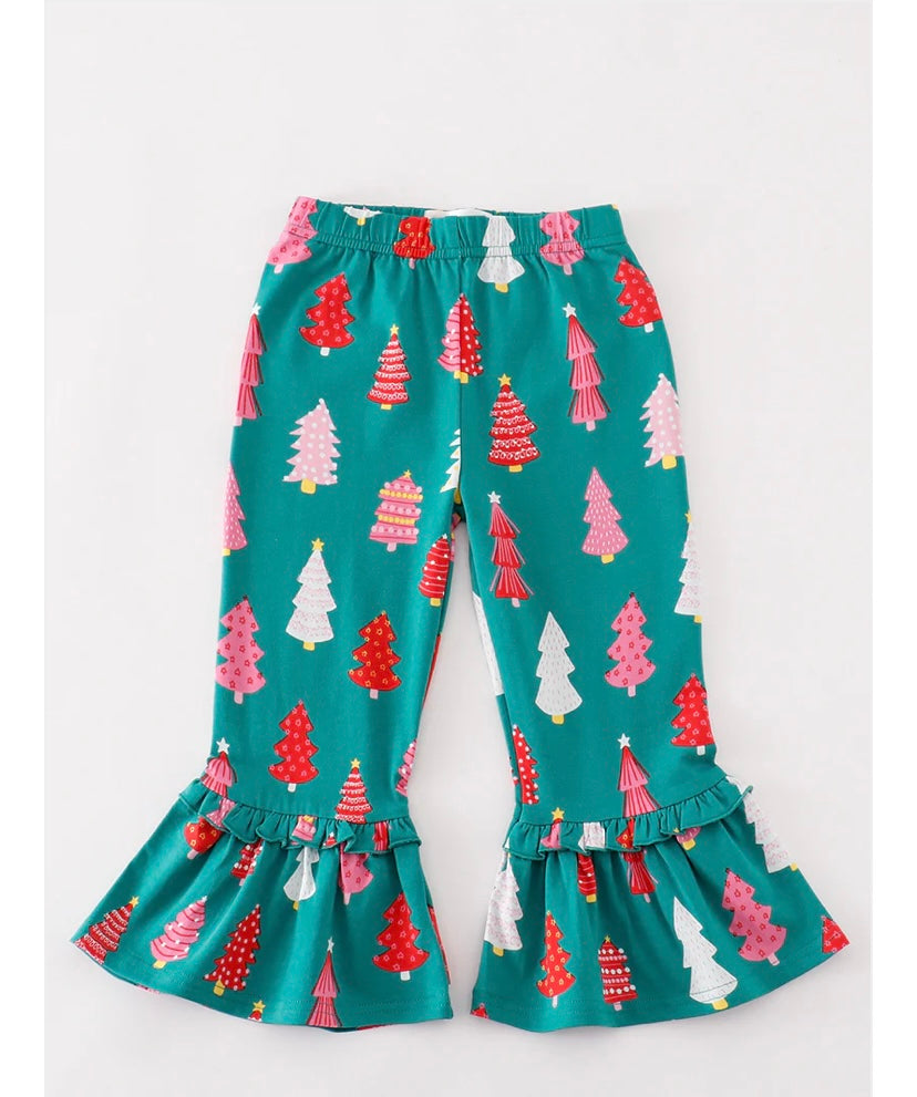 Girls Christmas Tree Ruffle Pants