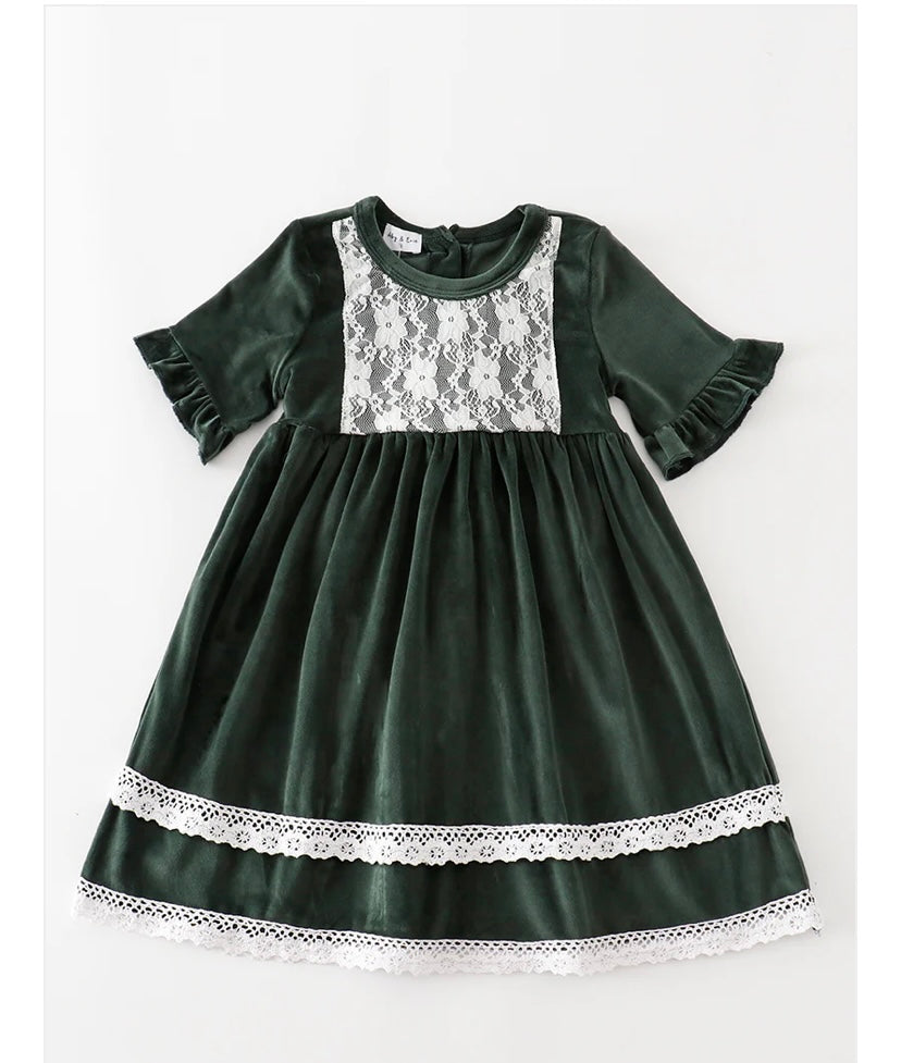 Girls Velvet Lace Dress