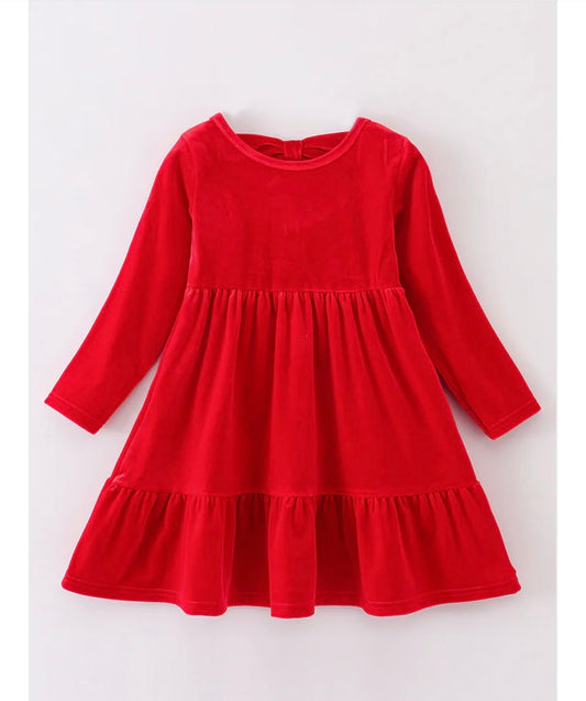 Girls Velvet Tiered Ruffle Dress