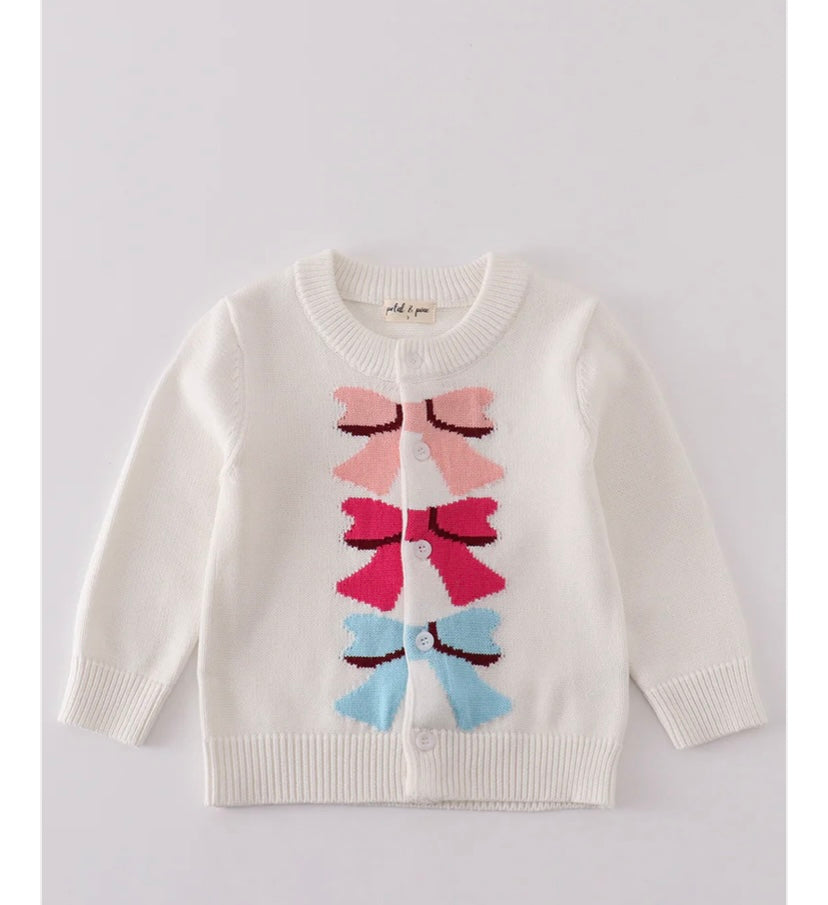 Girls White Bow Tie Sweater Cardigan