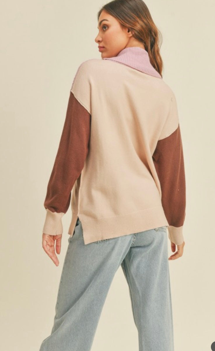 Pricilla Cowlneck Colorblock Sweater